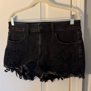 American Eagle Outfitters Black Lace Denim Shorts